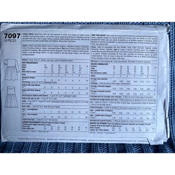 Simplicity 7097 Sewing pattern girls dress puff sleeve pockets size 3 4 5 6 - Picture 3 of 5